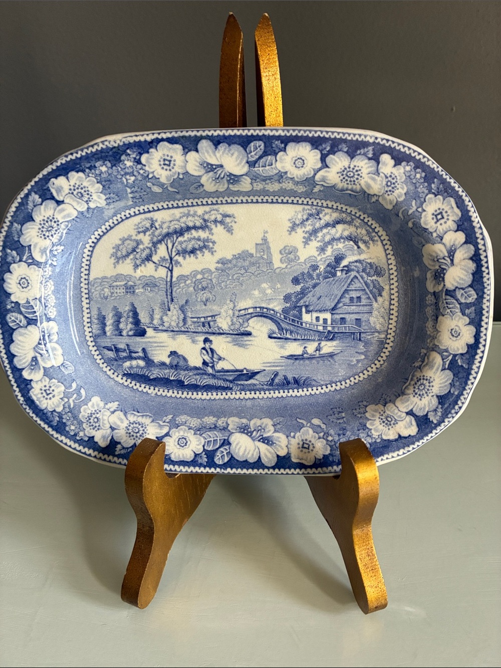 Wild Rose Blue and White Scenic Transferware Trinket Dish